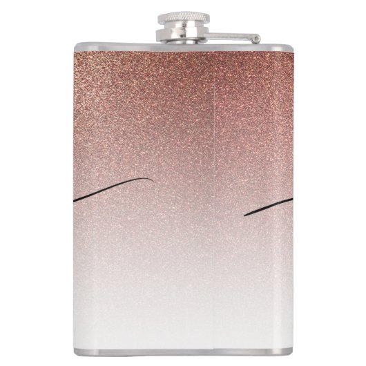 Girly Roos Gold Glitter Monogram Zwart Script Naam Heupfles (Achterkant)