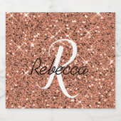 Girly Roos Gold Glitter Monogrammed Sparkling Wijnetiket (Enkel label)