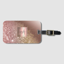 Girly Roos Gold Glitter Name Monogram Bagagelabel