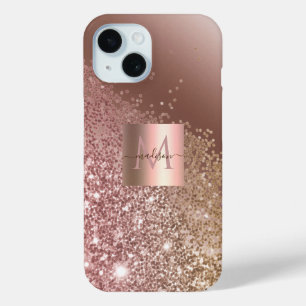 Girly Roos Gold Glitter Name Monogram iPhone 15 Case
