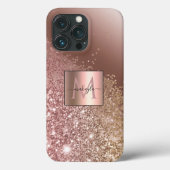 Girly Roos Gold Glitter Name Monogram Case-Mate iPhone Case (Achterkant)