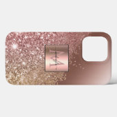 Girly Roos Gold Glitter Name Monogram Case-Mate iPhone Case (Achterkant (horizontaal))