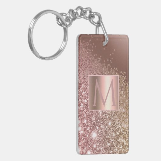 Girly Roos Gold Glitter Name Monogram Sleutelhanger (Voorkant Links)