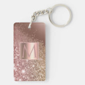 Girly Roos Gold Glitter Name Monogram Sleutelhanger (achterkant)