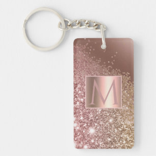 Girly Roos Gold Glitter Name Monogram Sleutelhanger