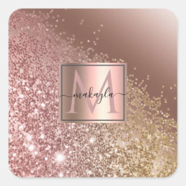 Girly Roos Gold Glitter Name Monogram Vierkante Sticker