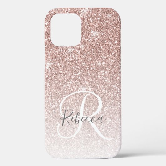Girly Roos Gold Glitter Pink Monogram Naam Case-Mate iPhone Case (Achterkant)