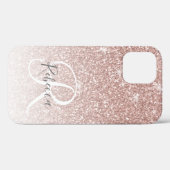 Girly Roos Gold Glitter Pink Monogram Naam Case-Mate iPhone Case (Achterkant (horizontaal))