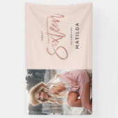 Girly roos Gold glitter roze foto 16e verjaardag Spandoek (Verticaal)