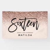 Girly roos Gold glitter roze typograaf 16 verjaard Spandoek (Horizontaal)