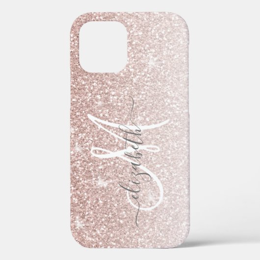 Girly Roos Gold Glitter Script Monogram Case-Mate iPhone Case (Achterkant)