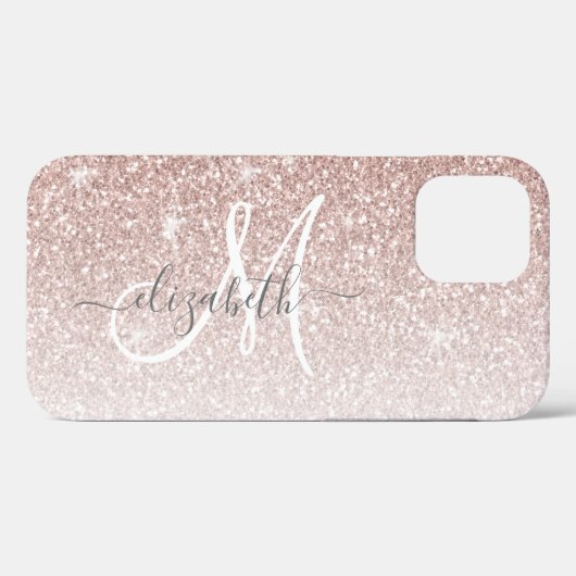 Girly Roos Gold Glitter Script Monogram Case-Mate iPhone Case (Achterkant (horizontaal))