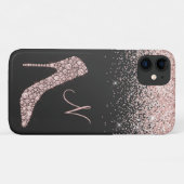 Girly Roos Gold Glitter Shoe Script Monogram Black Case-Mate iPhone Case (Achterkant (horizontaal))