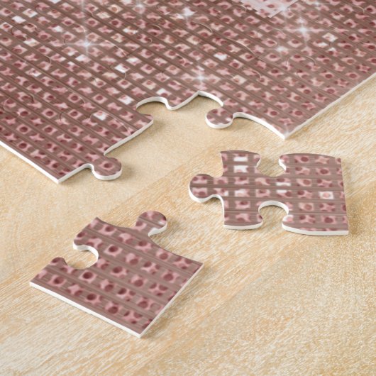 Girly Roos Gold Glitter Sparkle Chic Monogram Name Legpuzzel (Zijkant)