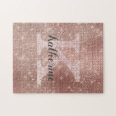 Girly Roos Gold Glitter Sparkle Chic Monogram Name Legpuzzel (Horizontaal)