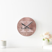 Girly Roos Gold Glitter Sparkle Glam Monogram Naam Ronde Klok (Huis)