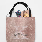 Girly Roos Gold Glitter Sparkle Glam Monogram Naam Tote Bag