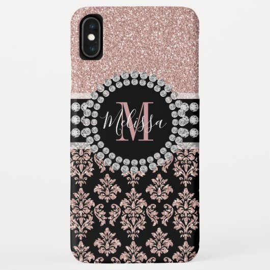 Girly Roos Gold Glitter Sparkle Monogram Naam Case-Mate iPhone Case (Achterkant)