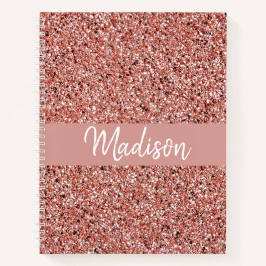 Girly Roos Gold Glitter Sparkle Monogram Naam Notitieboek (Voorkant)