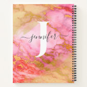 Girly Roos Gold Glitter Sparkle Monogram Notebook Notitieboek (Achterkant)