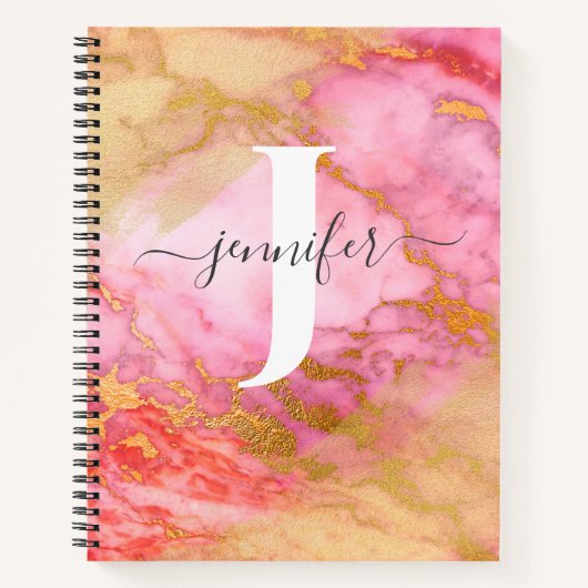 Girly Roos Gold Glitter Sparkle Monogram Notebook Notitieboek (Voorkant)