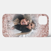 Girly Roos Gold Glitter Sparkle Photo Name Case-Mate iPhone Case (Achterkant (horizontaal))