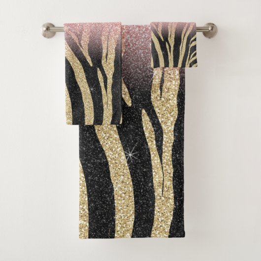 Girly Roos Gold Glitter Sparkles Black Zebra Print Bad Handdoek (Insitu)