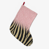 Girly Roos Gold Glitter Sparkles Black Zebra Print Grote Kerstsok (Voorkant (Hangend))