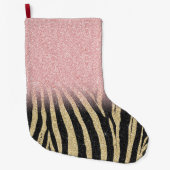 Girly Roos Gold Glitter Sparkles Black Zebra Print Grote Kerstsok (Voorkant)