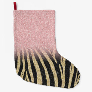 Girly Roos Gold Glitter Sparkles Black Zebra Print Grote Kerstsok