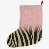 Girly Roos Gold Glitter Sparkles Black Zebra Print Grote Kerstsok (Achterkant)