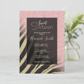 Girly Roos Gold Glitter Sparkles Black Zebra Print Kaart (Staand voorkant)