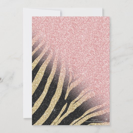 Girly Roos Gold Glitter Sparkles Black Zebra Print Kaart (Achterkant)
