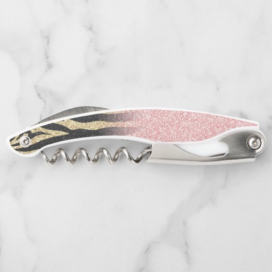 Girly Roos Gold Glitter Sparkles Black Zebra Print Kurkentrekker (Achterkant)