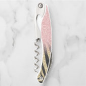 Girly Roos Gold Glitter Sparkles Black Zebra Print Kurkentrekker (Voorkant)