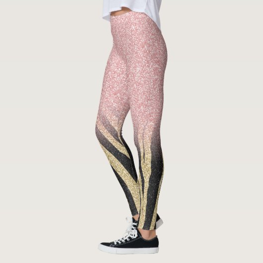 Girly Roos Gold Glitter Sparkles Black Zebra Print Leggings (Links)