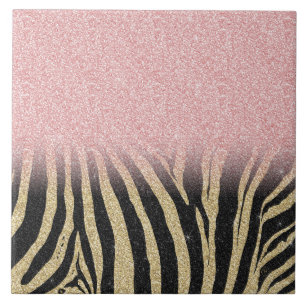 Girly Roos Gold Glitter Sparkles Black Zebra Print Tegeltje