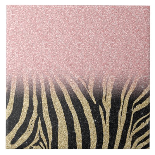 Girly Roos Gold Glitter Sparkles Black Zebra Print Tegeltje (Voorkant)