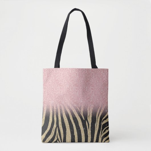 Girly Roos Gold Glitter Sparkles Black Zebra Print Tote Bag (Voorkant)