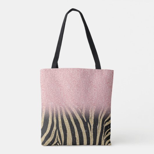 Girly Roos Gold Glitter Sparkles Black Zebra Print Tote Bag (Achterkant)