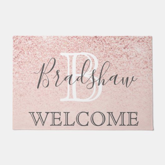 Girly Roos Gold Glitter Sparkles Monogram Deurmat (Voorkant)