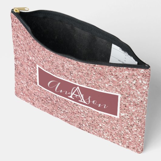 Girly Roos Gold Glitter Sparkles Monogram Etui (Open)