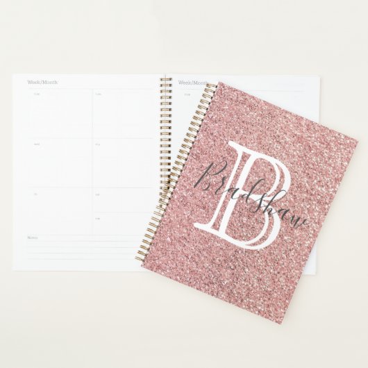 Girly Roos Gold Glitter Sparkles Monogram Planner (Display)