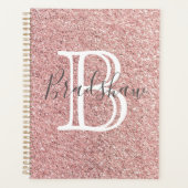 Girly Roos Gold Glitter Sparkles Monogram Planner (Voorkant)