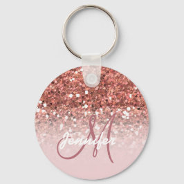 Girly Roos Gold Glitter Sparkles Monogram Sleutelhanger