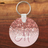 Girly Roos Gold Glitter Sparkles Monogram Sleutelhanger (Voorkant)