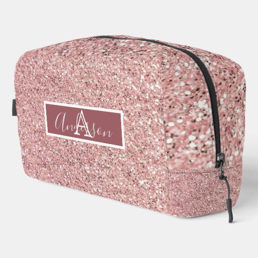 Girly Roos Gold Glitter Sparkles Monogram Toilettasje (Rechterhoek)