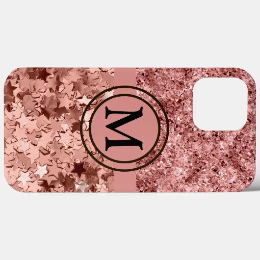 Girly Roos Gold Glitter Stars Monogram Case-Mate iPhone Case (Achterkant (horizontaal))