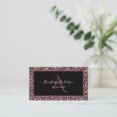 Girly Roos Gold Leopard Spots Chic Black Monogram Visitekaartje (Staand voorkant)