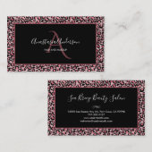 Girly Roos Gold Leopard Spots Chic Black Monogram Visitekaartje (Voorkant / Achterkant)